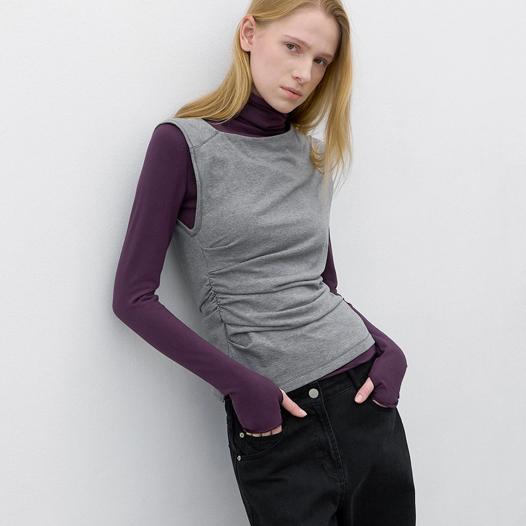 아뜰리에 나인 (T-7333)COLOR BLOCK LAYERED SHIRRING TEE 상품 이미지 2