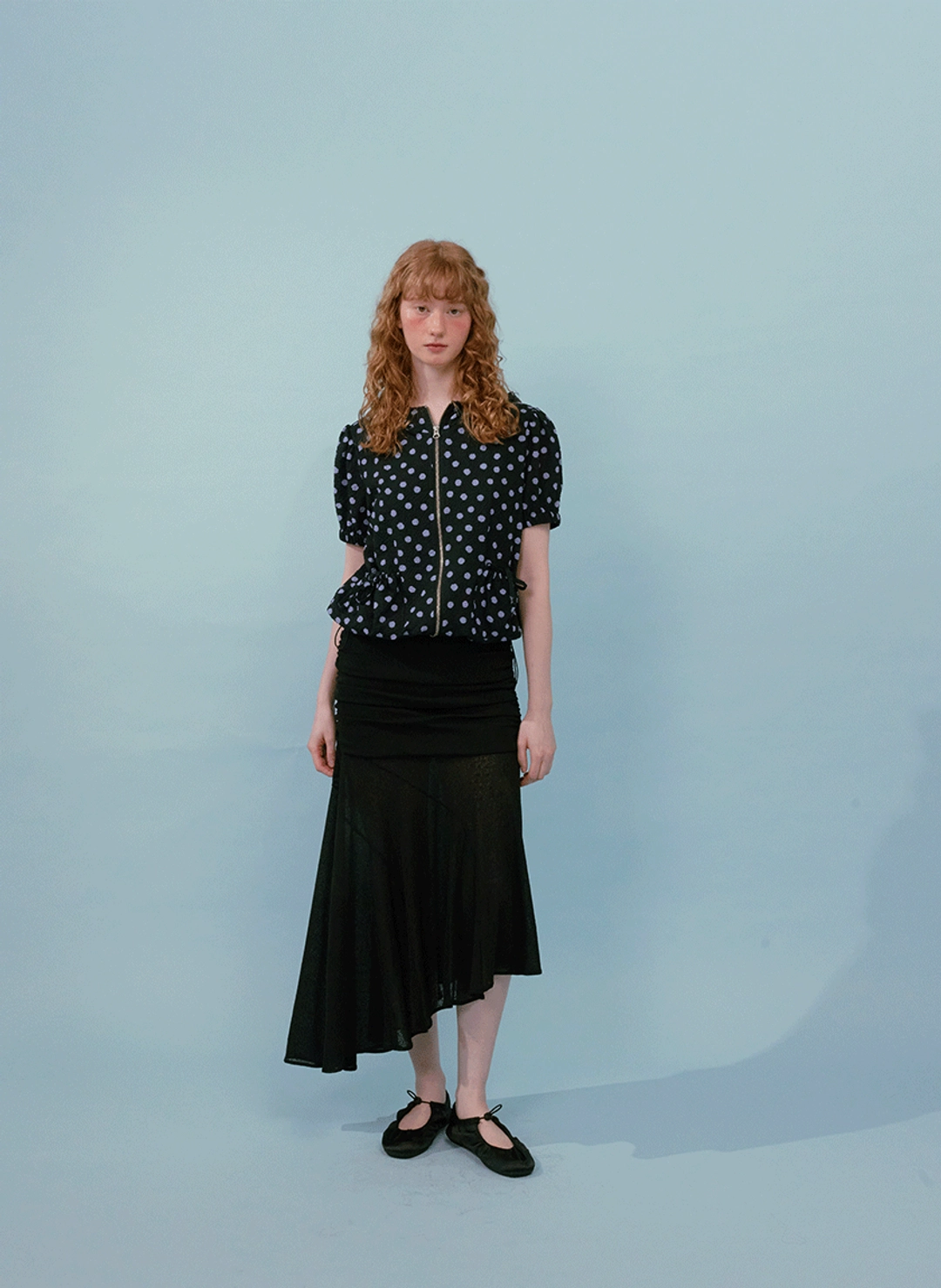 루루서울 Olivia Shirring Midi Skirt (Black) 상품 이미지 2