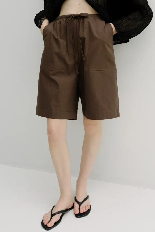 linen banding bermuda pants (brown)