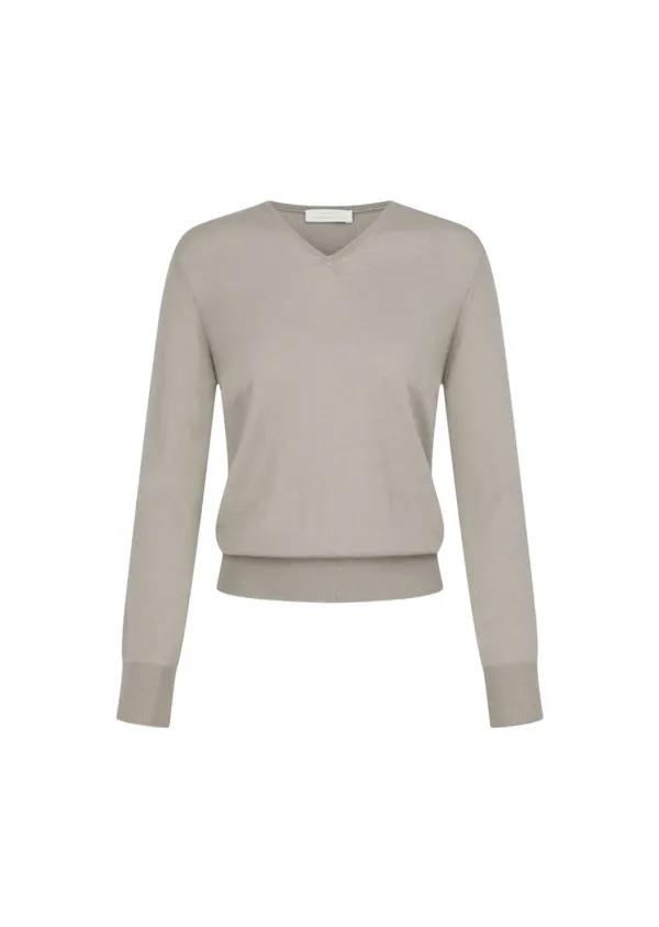 Wool V-neck Knit, Light Khaki