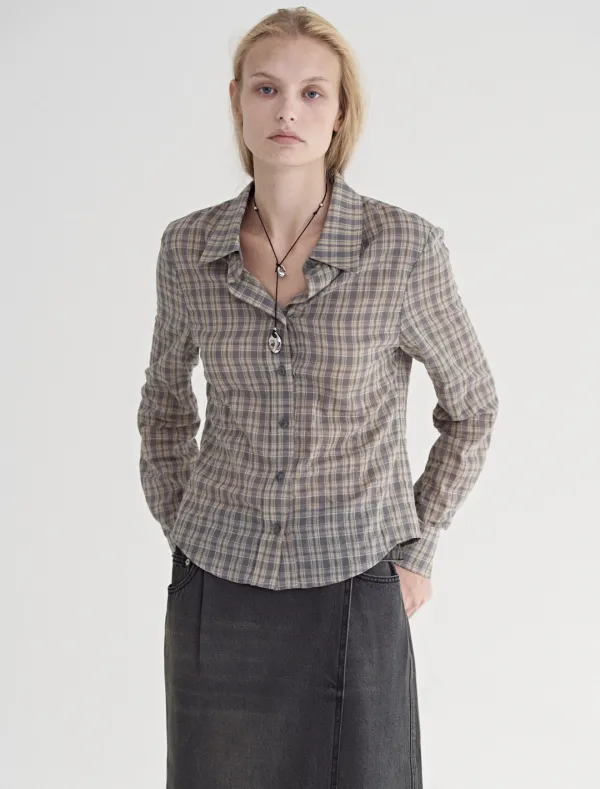 SLIM FIT CHECK SHIRT [LIGHT KHAKI]