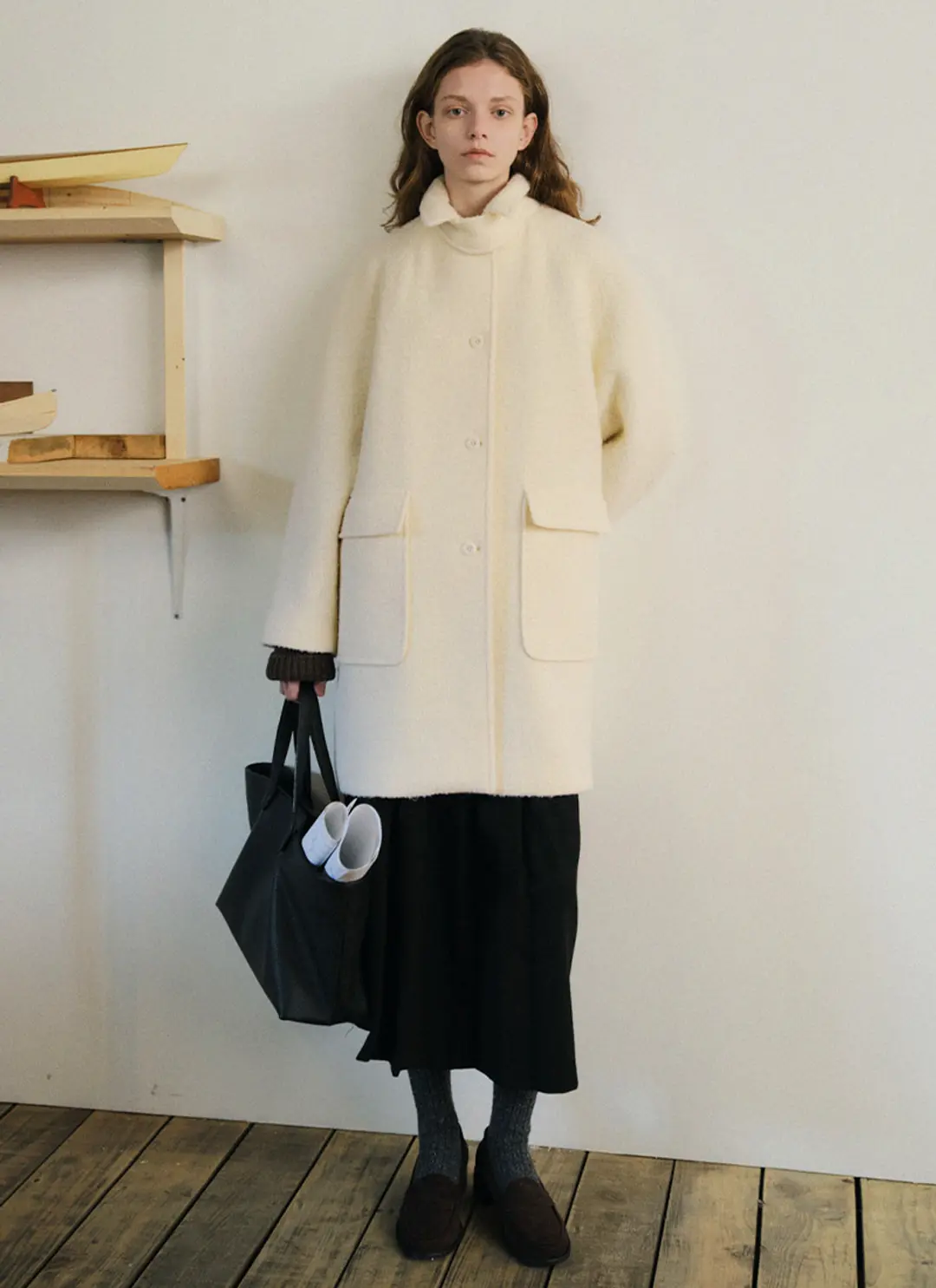 르닐 Alpaca Verde Boucle Half Coat (Ivory) 상품 이미지 3