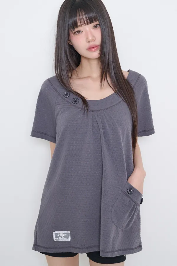 포켓 버튼 티셔츠 차콜