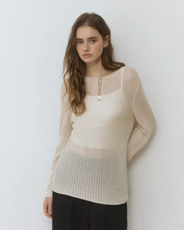 Three button net see through knit - natural