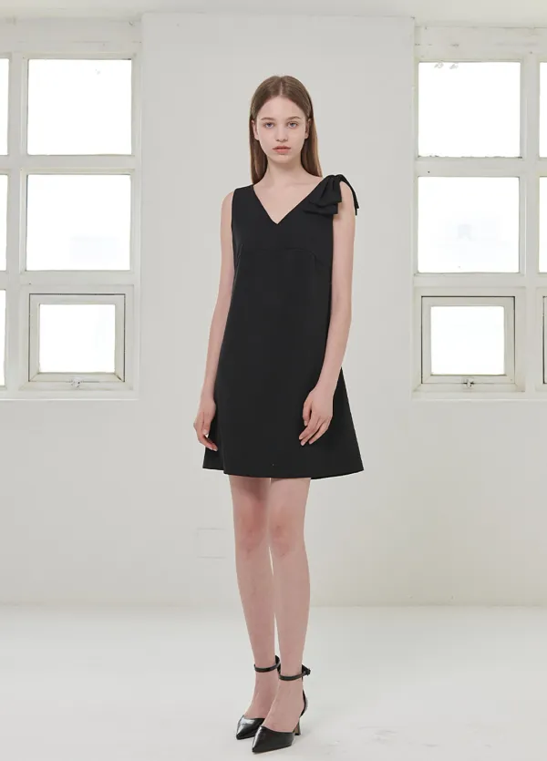  [44-120]  Charming Ribbon Mini Dress  챠밍 리본 미니 드레스 (여름-데일리룩-출근룩-캐주얼룩-격식룩-오피스룩-하객룩-원피스-미니원피스-나시원피스-A라인-절개-빅사이즈-자체제작) 