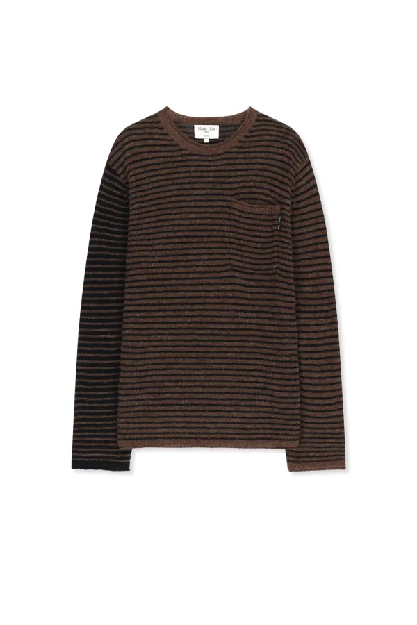 MULTI STRIPE ALPACA BLENDED KNIT PULLOVER IN BROWN