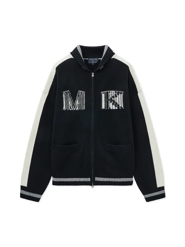 MATIN KIM INITIAL KNIT ZIP UP FOR MEN IN BLACK