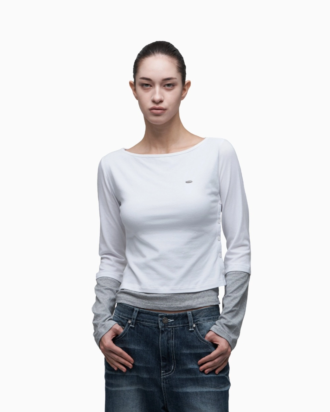 시너진 DOUBLE LAYER LONG SLEEVE WHITE 상품 이미지 1