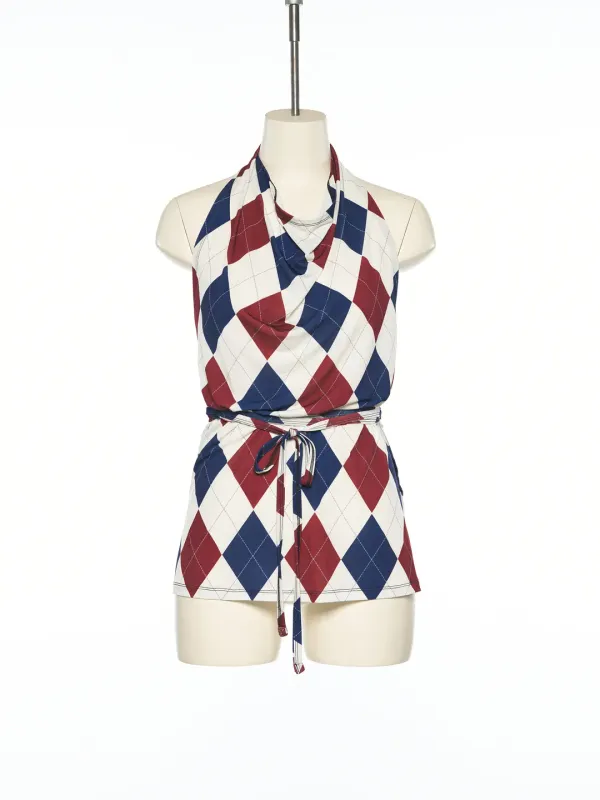 PS25 IVORY ARGYLE HALTER NECK TOP