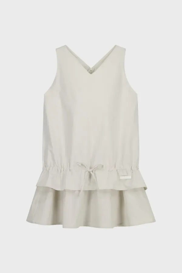 V-NECK LAYERED MINI DRESS (BEIGE)