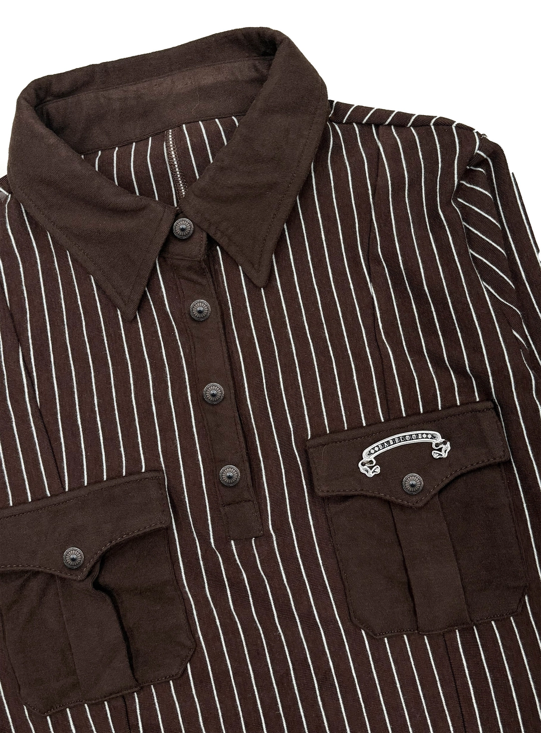 배드블러드 [w-tee26-107] Vintage Jersey Polo 3/4 Sleeve Shirt - Brown Stripe 상품 이미지 2