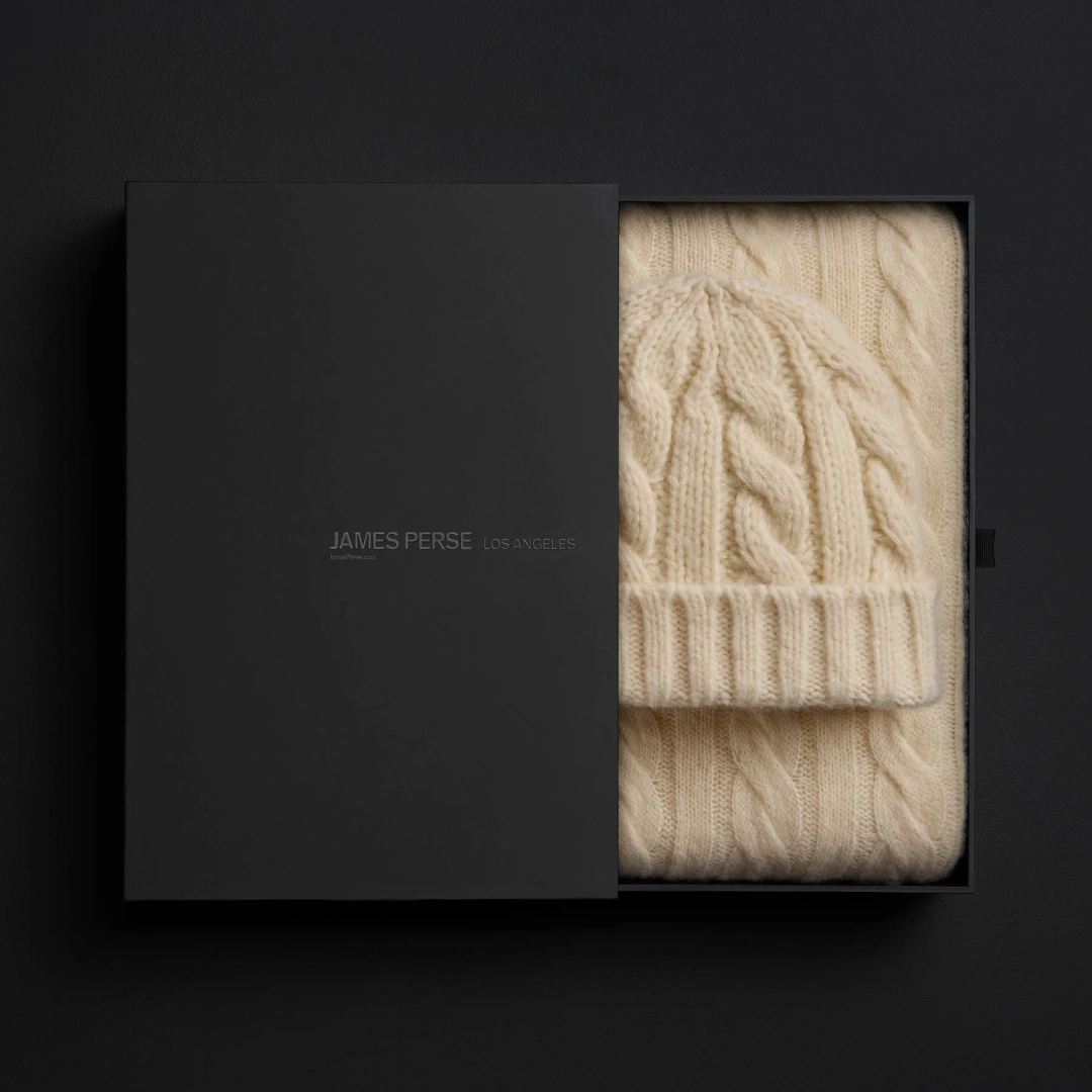 제임스펄스 Lightweight Cashmere Cableknit Beanie & Scarf Gift Set - Ivory 상품 이미지 1