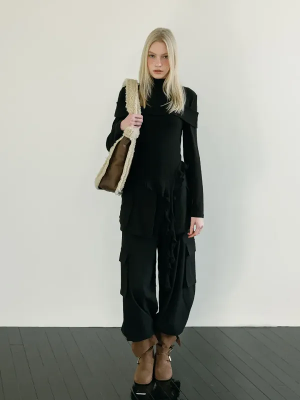 WOOL POCKET LAYERED PANTS / BLACK