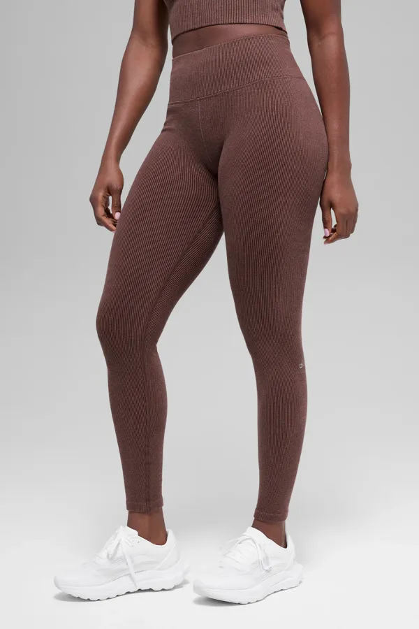 Seamless High-Waist Two Tone Rib Legging - Brownstone Heather