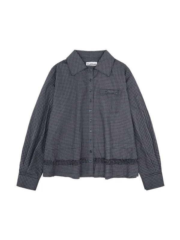 RUFFLE CHECK SHIRT [NAVY]