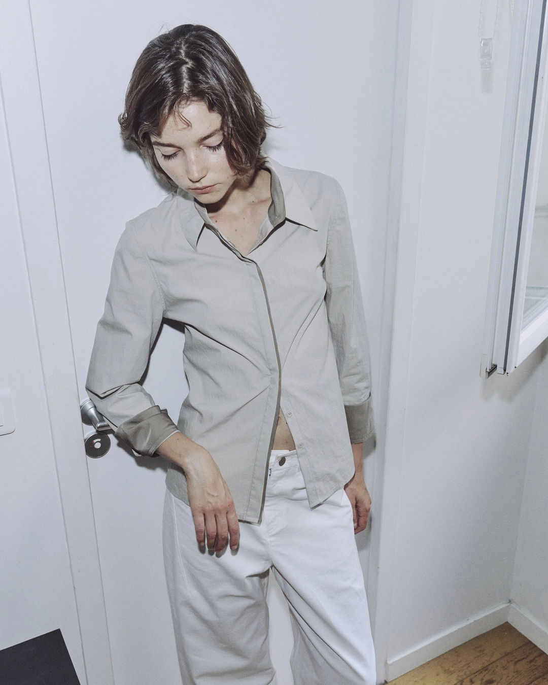 레터 Scarf slim shirts (ash grey) 상품 이미지 1