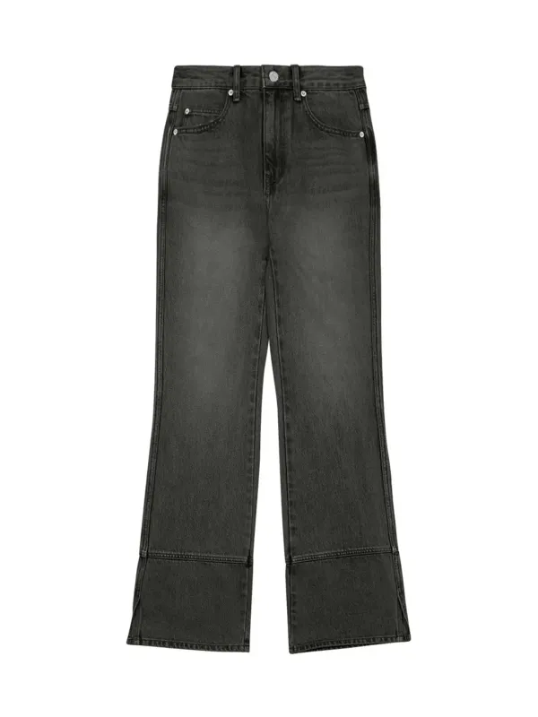 SEMI BOOT-CUT DENIM PANTS (BLACK)