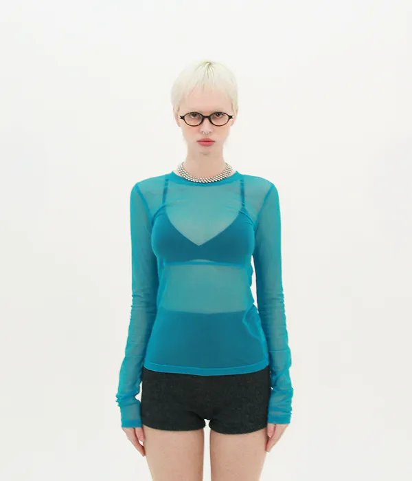 [2rd REORDER] MESH SHEER TIGHT LONG SLEEVE (BLUE)