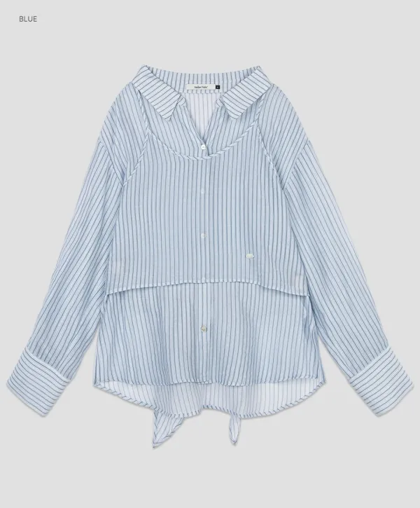 (BL-4388)STRIPE RIBBON BUSTIER BLOUSE