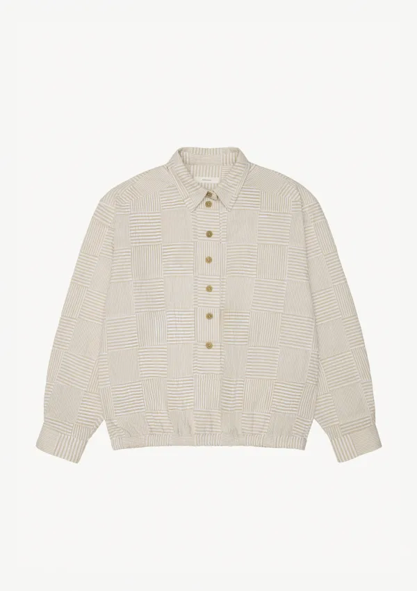 Patchwork Henley Shirt in Light Beige