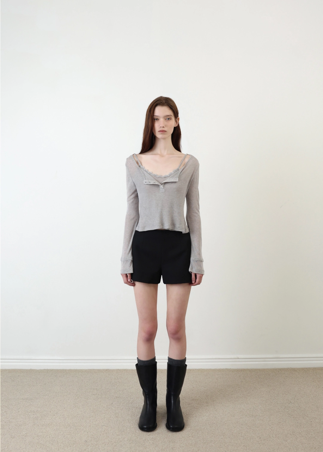 르베인 [3RD] Ownd Lace T-shirt(Melange Gray) 상품 이미지 1