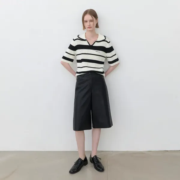 (T-7015)SKASHI COLLAR STRIPE KNIT