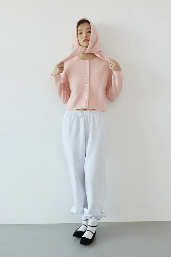 Alpaca button point cardigan_pink