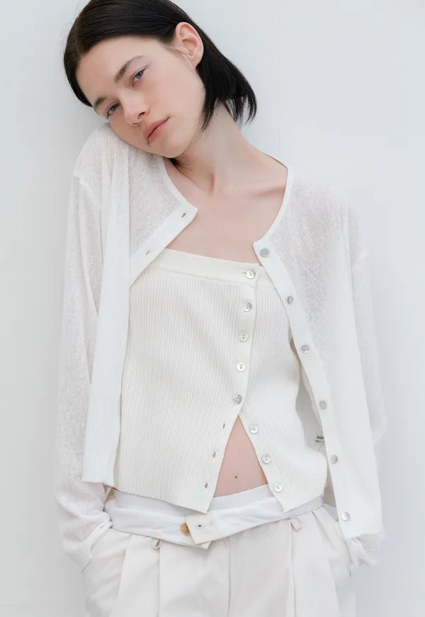 (T-7158)AN LOOSE FIT SEMI CROP CARDIGAN