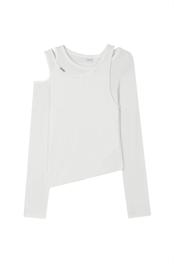 Double-Layer Cutout Long Sleeve [ White ]