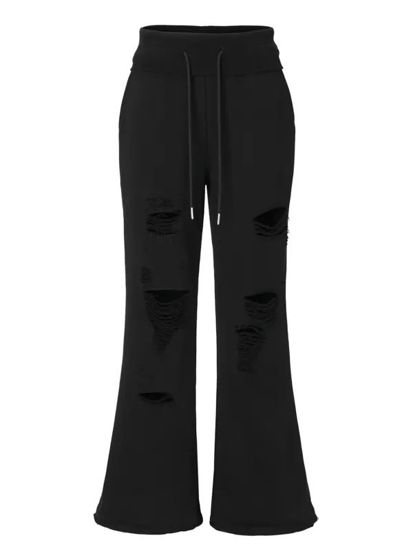 Damaged Cutting Bootcut Sweat Pants (black)