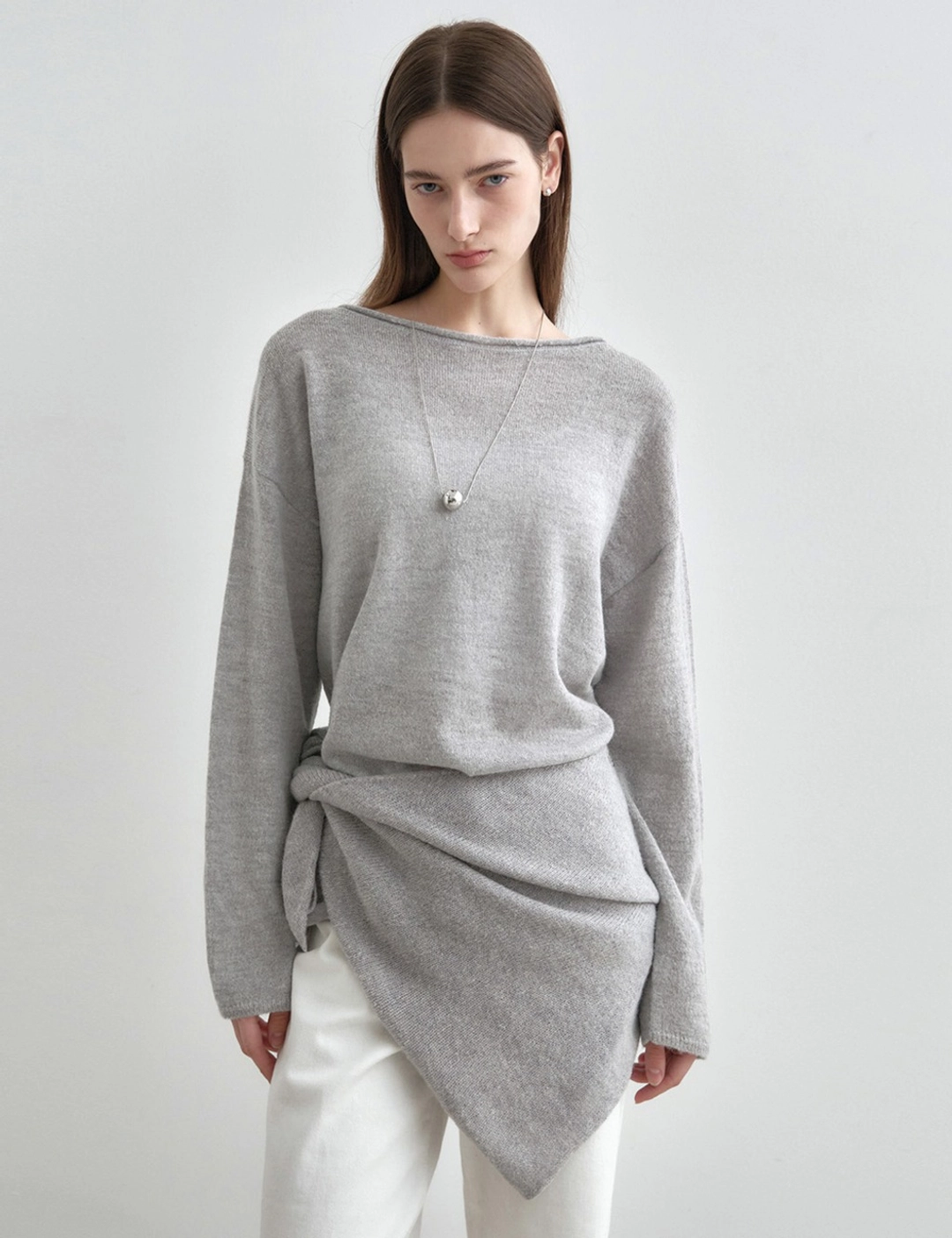 몽돌 루즈 알파카 보트넥 니트 탑 그레이 MDKT119GRAY 상품 이미지 1