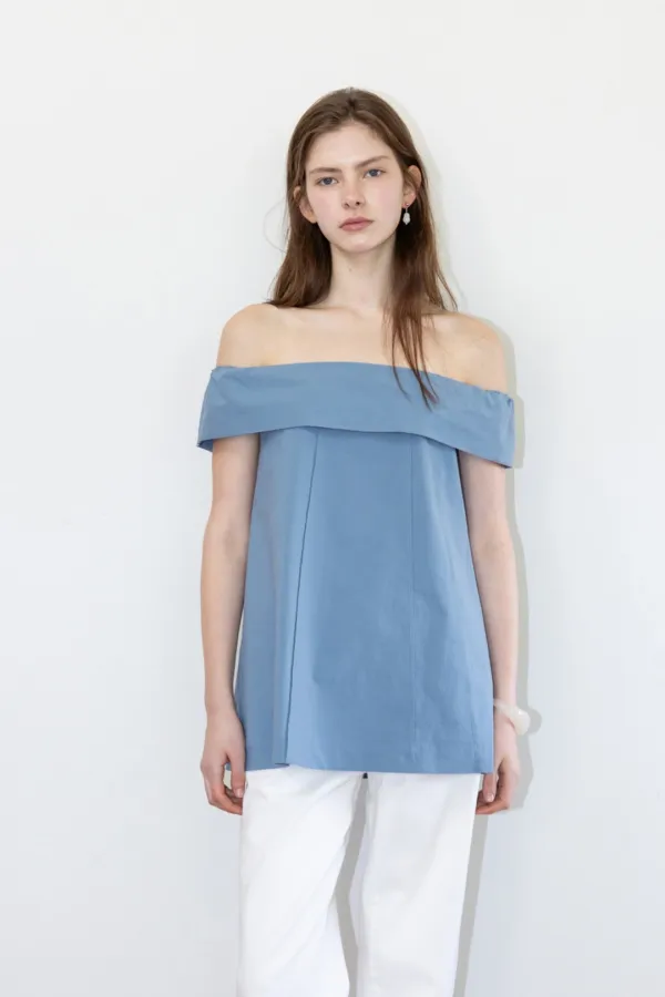[4th 예약배송/6월 5일] Ruffle Shoulder Blouse_Blue