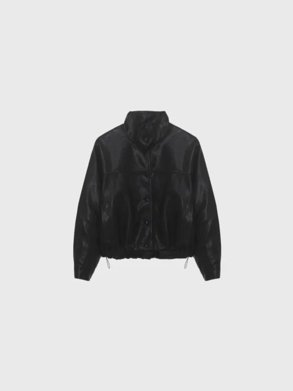 High neck button jacket (black / brown)