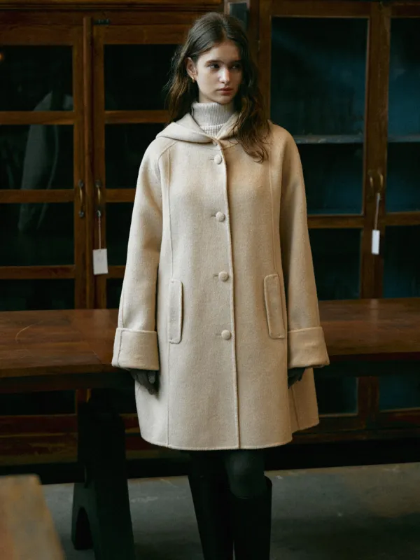 VELOUR hoodie handmade half coat_beige
