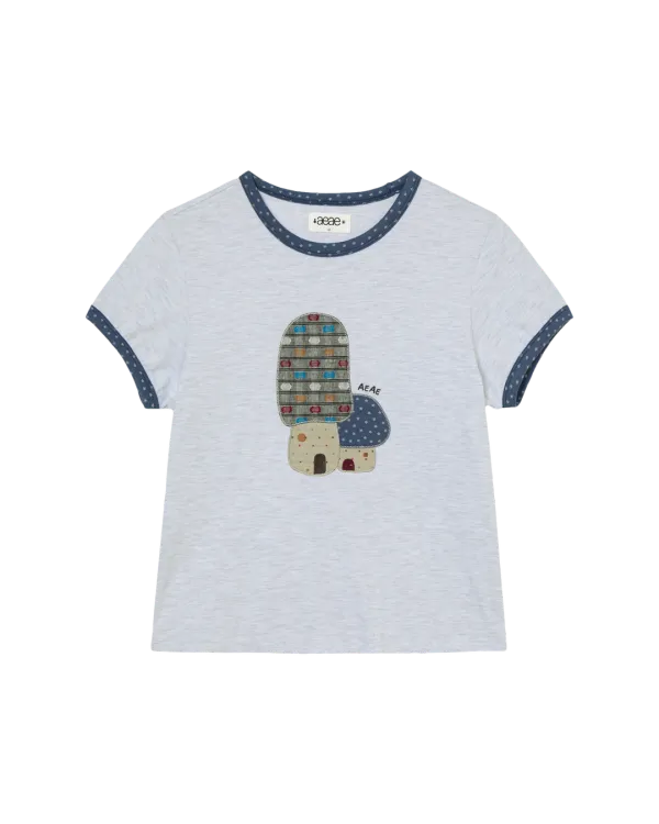 MUSHROOM APPLIQUE TEE [LIGHT GREY]