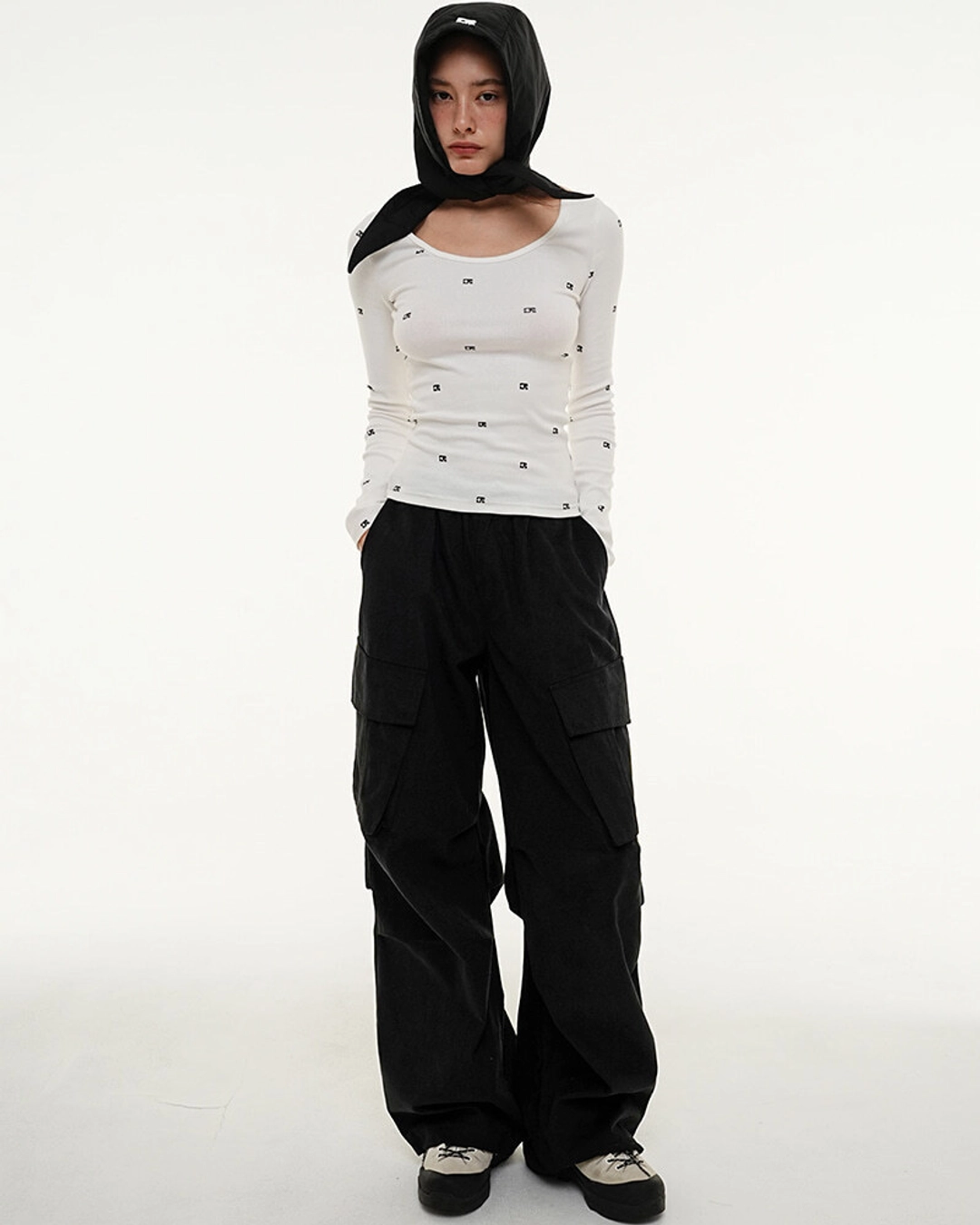 센토르 CENTAUR COTTON WIDE CARGO PANTS_BLACK 상품 이미지 2
