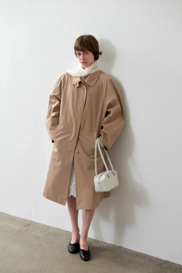 Odette Raglan Trench Coat (Beige, Navy)
