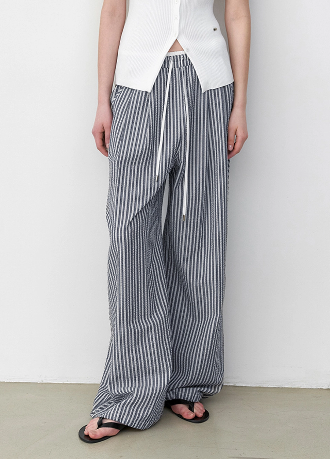 아뜰리에 나인 (PT-5773)STRIPE COTTON BANDING TWO-WAY PANTS 상품 이미지 1