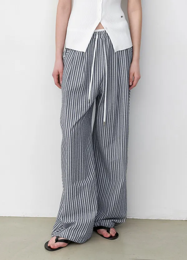 (PT-5773)STRIPE COTTON BANDING TWO-WAY PANTS