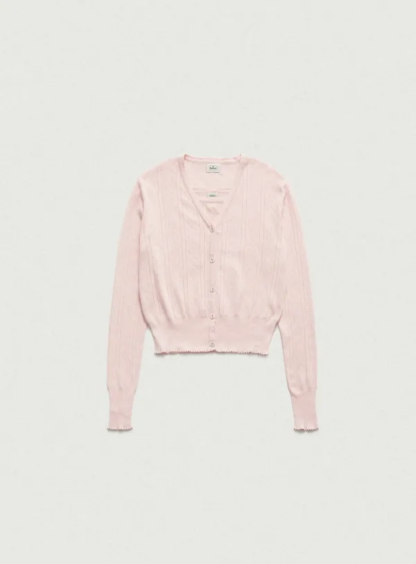Cotton Eyelet Knit Cardigan Ensemble With Sleeveless Top_Light Pink