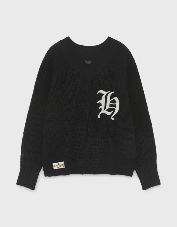 H LETTER LINEN V-NECK / Black