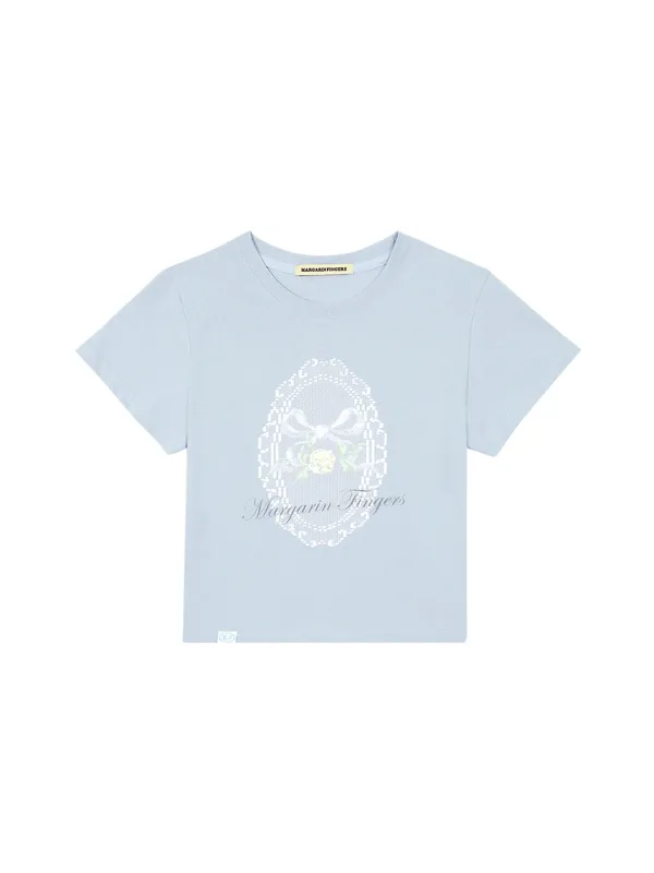 LACE PRINT T-SHIRT (LIGHT BLUE)