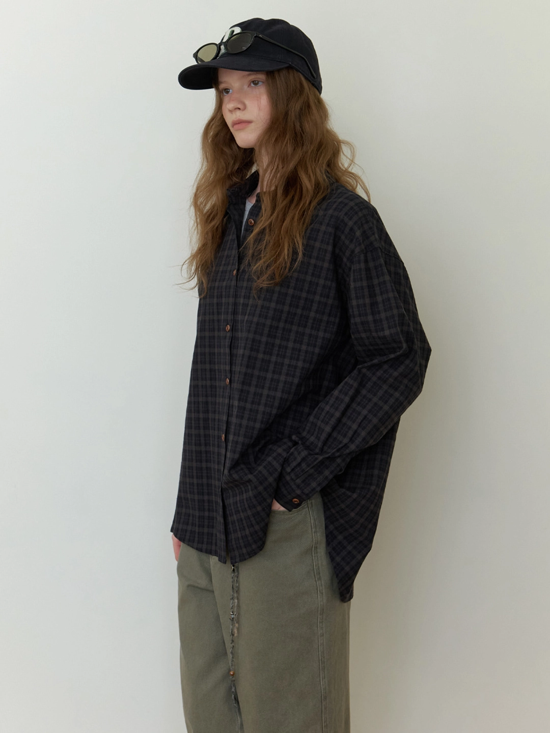 더미튼 Glen overfit check shirt (fog black) 상품 이미지 1