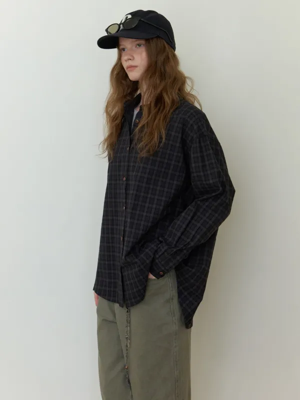 Glen overfit check shirt (fog black)
