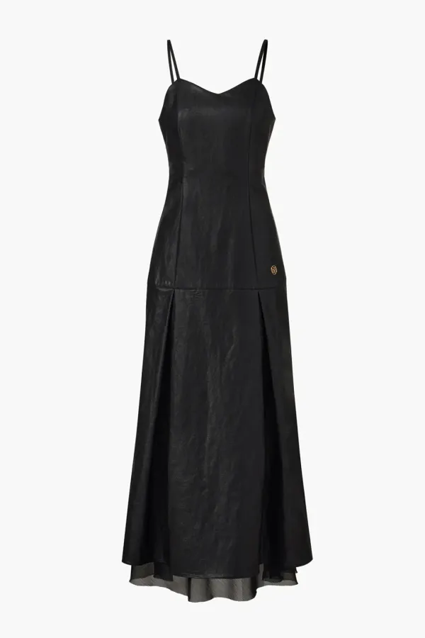 Faux Leather Bustier Dress, Black