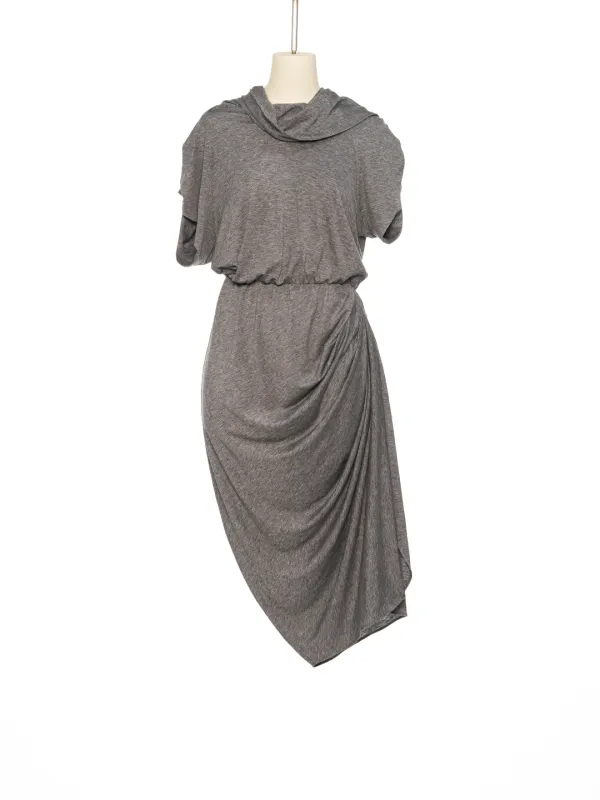 PF25 DARK GRAY ASYMMETRIC DRAPING DRESS