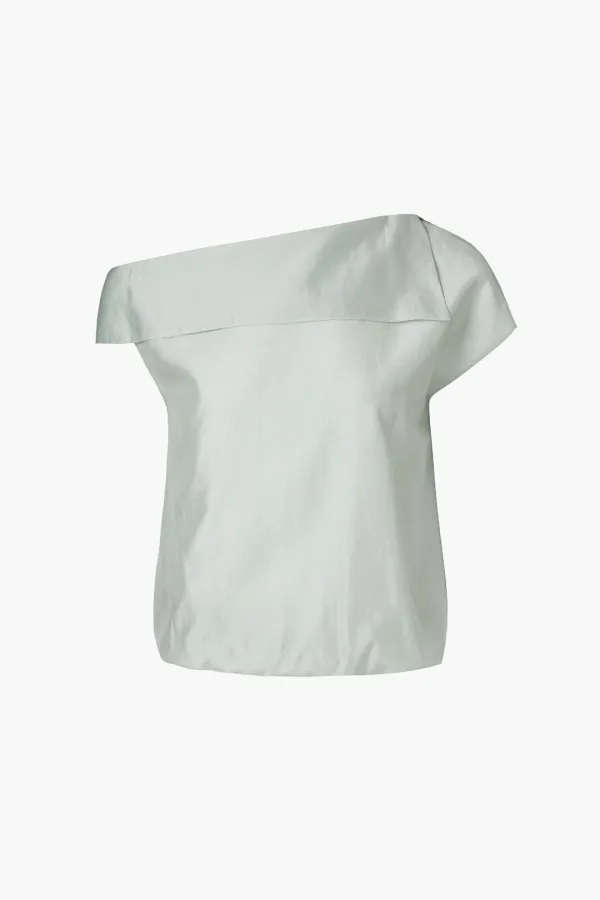 One Shoulder Silky Tencel Blouse, Mint