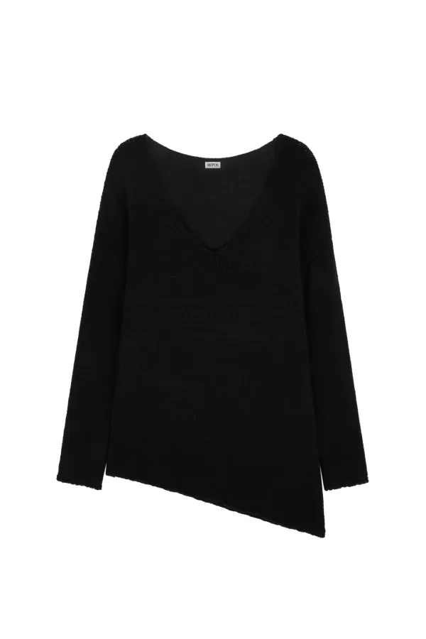 COTTON ASYMMETRIC KNIT (BLACK)