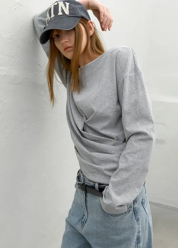 (T-7168)LOOSEFIT DRAPING TEE BLOUSE