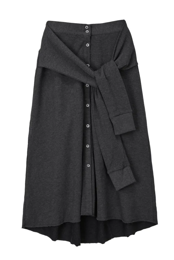 Sleeve-Tie Long Skirt_Charcoal
